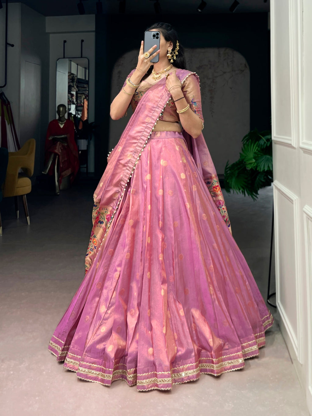 Lorenvalley Fashion Light Pink Shimmer Zari Weaving Work With Less Touch Up Lehenga Choli With Dupatta | Grocsy