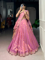Lorenvalley Fashion Light Pink Shimmer Zari Weaving Work With Less Touch Up Lehenga Choli With Dupatta | Grocsy