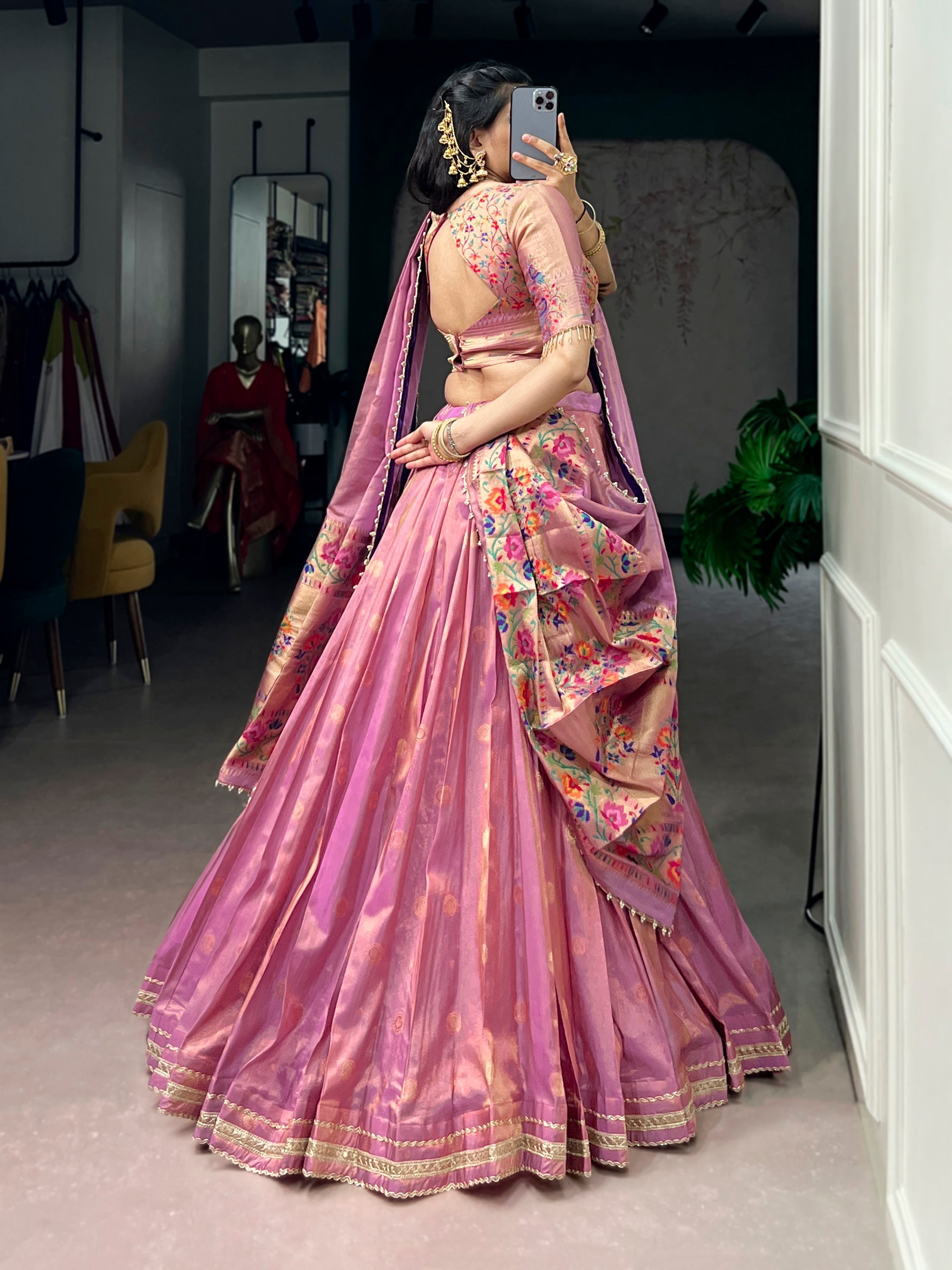 Lorenvalley Fashion Light Pink Shimmer Zari Weaving Work With Less Touch Up Lehenga Choli With Dupatta | Grocsy