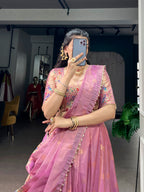 Lorenvalley Fashion Light Pink Shimmer Zari Weaving Work With Less Touch Up Lehenga Choli With Dupatta | Grocsy
