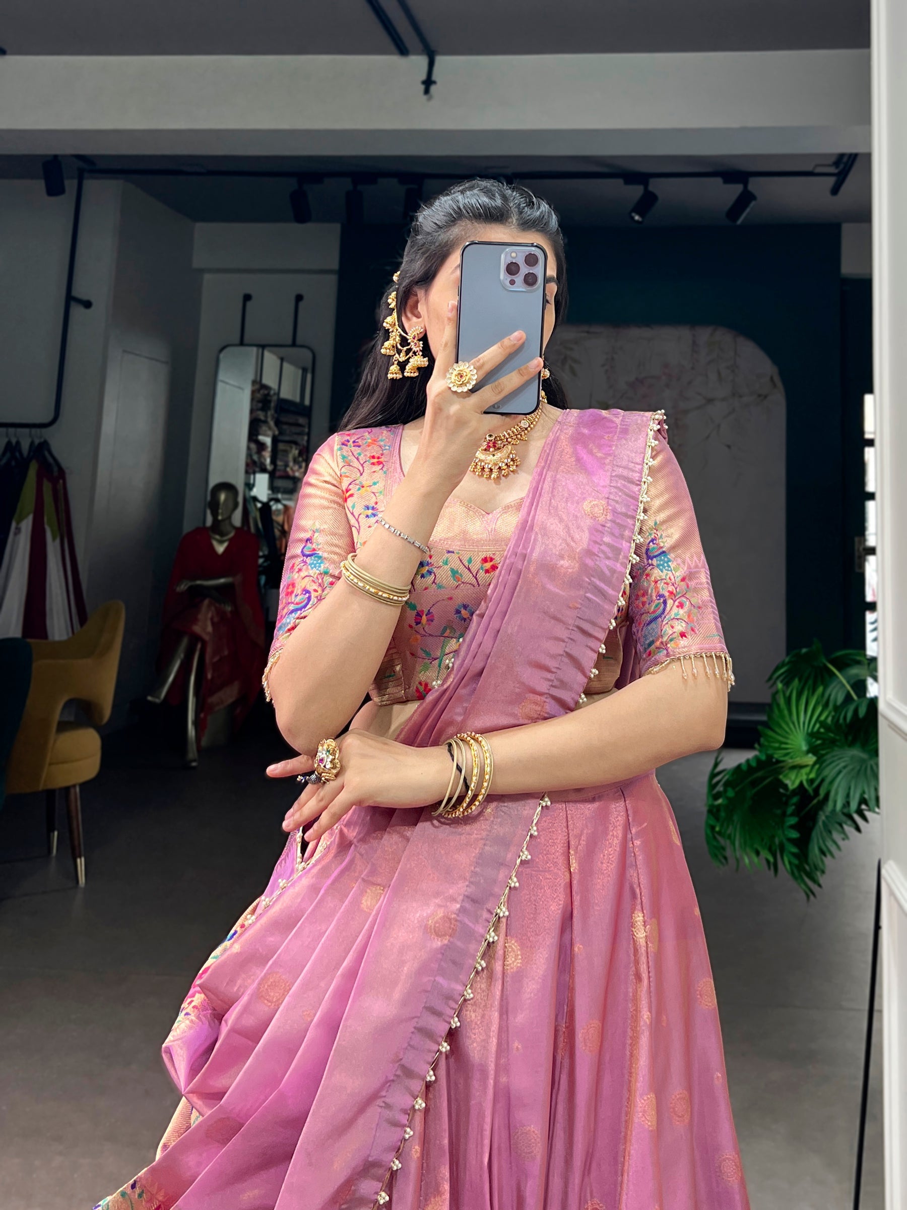 Lorenvalley Fashion Light Pink Shimmer Zari Weaving Work With Less Touch Up Lehenga Choli With Dupatta | Grocsy