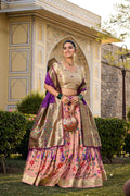 Lorenvalley Fashion Peach Jacquard Silk Paithani Weaving Zari Work Lehenga Choli with Dupatta | Grocsy