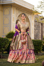 Lorenvalley Fashion Peach Jacquard Silk Paithani Weaving Zari Work Lehenga Choli with Dupatta | Grocsy
