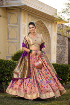 Lorenvalley Fashion Peach Jacquard Silk Paithani Weaving Zari Work Lehenga Choli with Dupatta | Grocsy