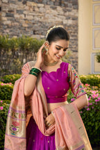 Lorenvalley Fashion Purple Jacquard Silk Paithani Weaving Zari Work Lehenga Choli with Dupatta | Grocsy