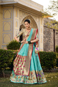 Lorenvalley Fashion Skyblue Jacquard Silk Paithani Weaving Zari Work Lehenga Choli with Dupatta | Grocsy