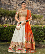 Lorenvalley Fashion White Jacquard Silk Paithani Weaving Zari Work Lehenga Choli with Dupatta | Grocsy