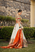 Lorenvalley Fashion White Jacquard Silk Paithani Weaving Zari Work Lehenga Choli with Dupatta | Grocsy