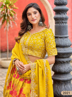 Anaita Yellow Art Silk Lehenga Choli With Tabby Silk Print | Grocsy