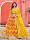 Anaita Yellow Art Silk Lehenga Choli With Tabby Silk Print | Grocsy