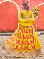Anaita Yellow Art Silk Lehenga Choli With Tabby Silk Print | Grocsy