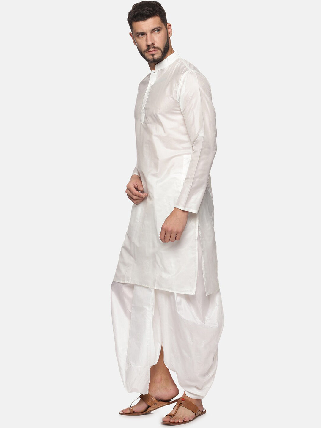 Sethukrishna Men White Solid Kurta with Dhoti Pants | Grocsy