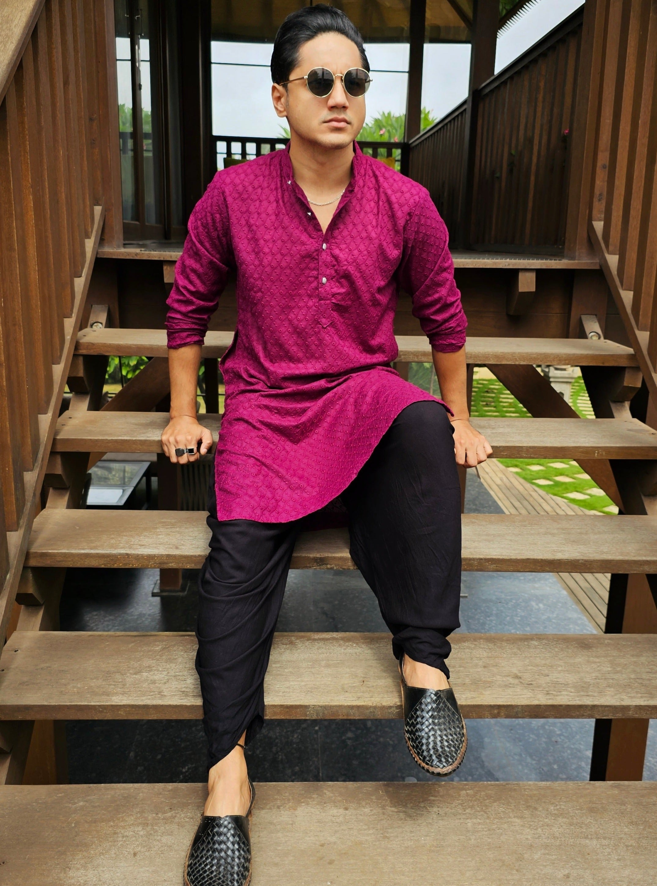Jompers Men's Purple Chikan Kurta Only | Grocsy