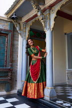 Lorenvalley Green Narayan Pattu Fabric with Zari Weaving Work Lehenga Choli | Grocsy