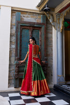 Lorenvalley Green Narayan Pattu Fabric with Zari Weaving Work Lehenga Choli | Grocsy