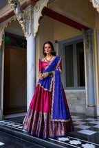 Lorenvalley Pink Narayan Pattu Fabric with Zari Weaving Work Lehenga Choli | Grocsy