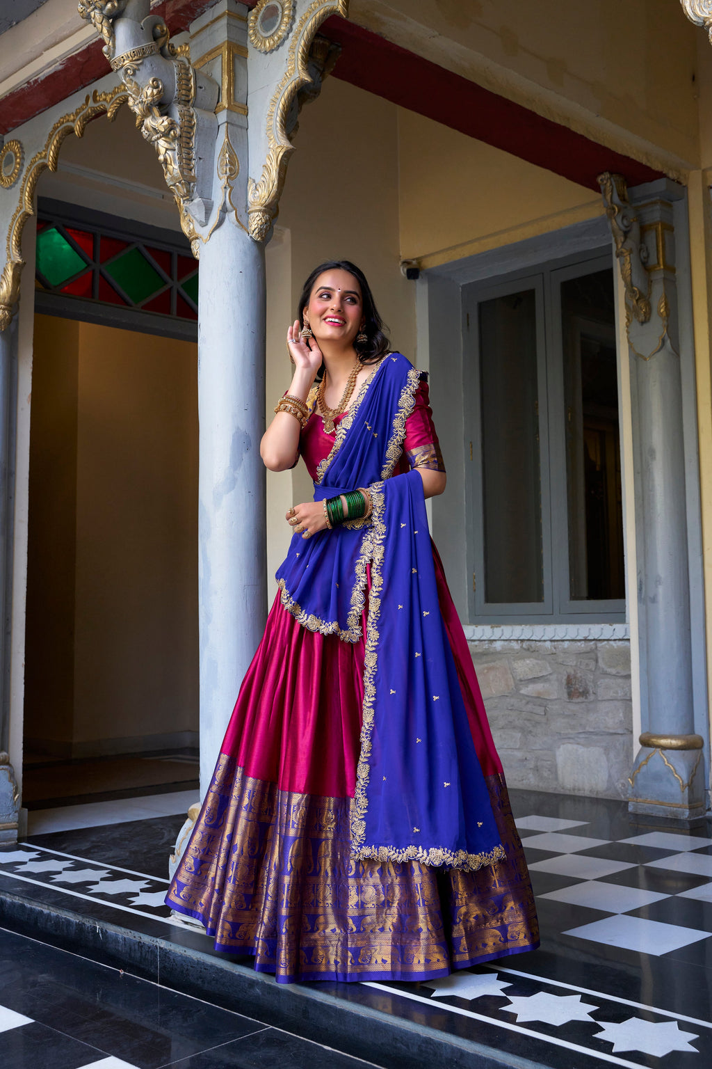 Lorenvalley Pink Narayan Pattu Fabric with Zari Weaving Work Lehenga Choli | Grocsy