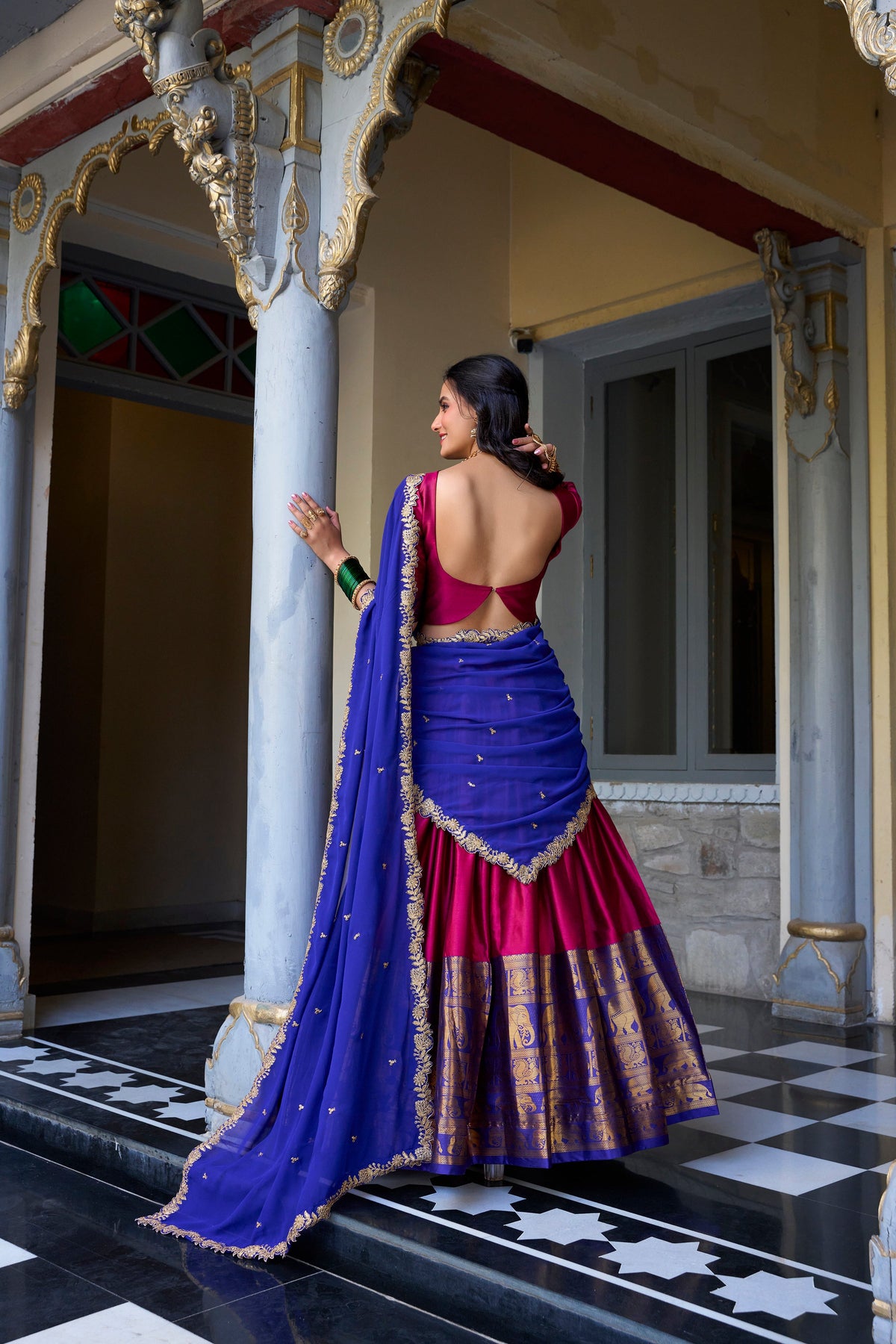 Lorenvalley Pink Narayan Pattu Fabric with Zari Weaving Work Lehenga Choli | Grocsy