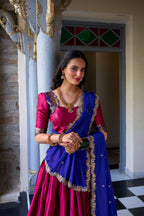 Lorenvalley Pink Narayan Pattu Fabric with Zari Weaving Work Lehenga Choli | Grocsy