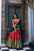 Lorenvalley Red Narayan Pattu Fabric with Zari Weaving Work Lehenga Choli | Grocsy