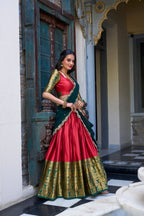 Lorenvalley Red Narayan Pattu Fabric with Zari Weaving Work Lehenga Choli | Grocsy