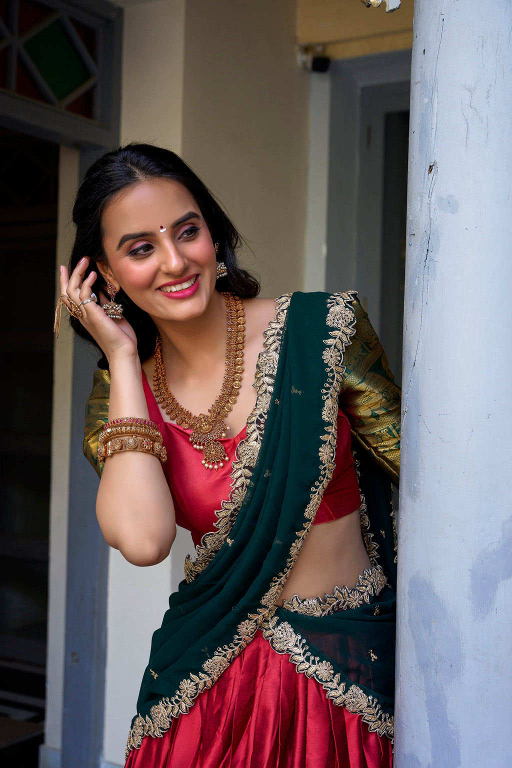Lorenvalley Red Narayan Pattu Fabric with Zari Weaving Work Lehenga Choli | Grocsy