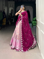 Lorenvalley Pink Zari Kota Zari Weaving Work With Sequins and Thread Embroidery Scallop Lace Border Lehenga Choli with Dupatta | Grocsy