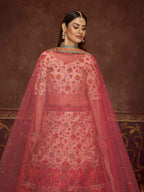 Myra Beige and Pink Art Silk Embroidered Designer Lehenga | Grocsy