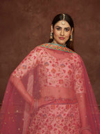 Myra Beige and Pink Art Silk Embroidered Designer Lehenga | Grocsy