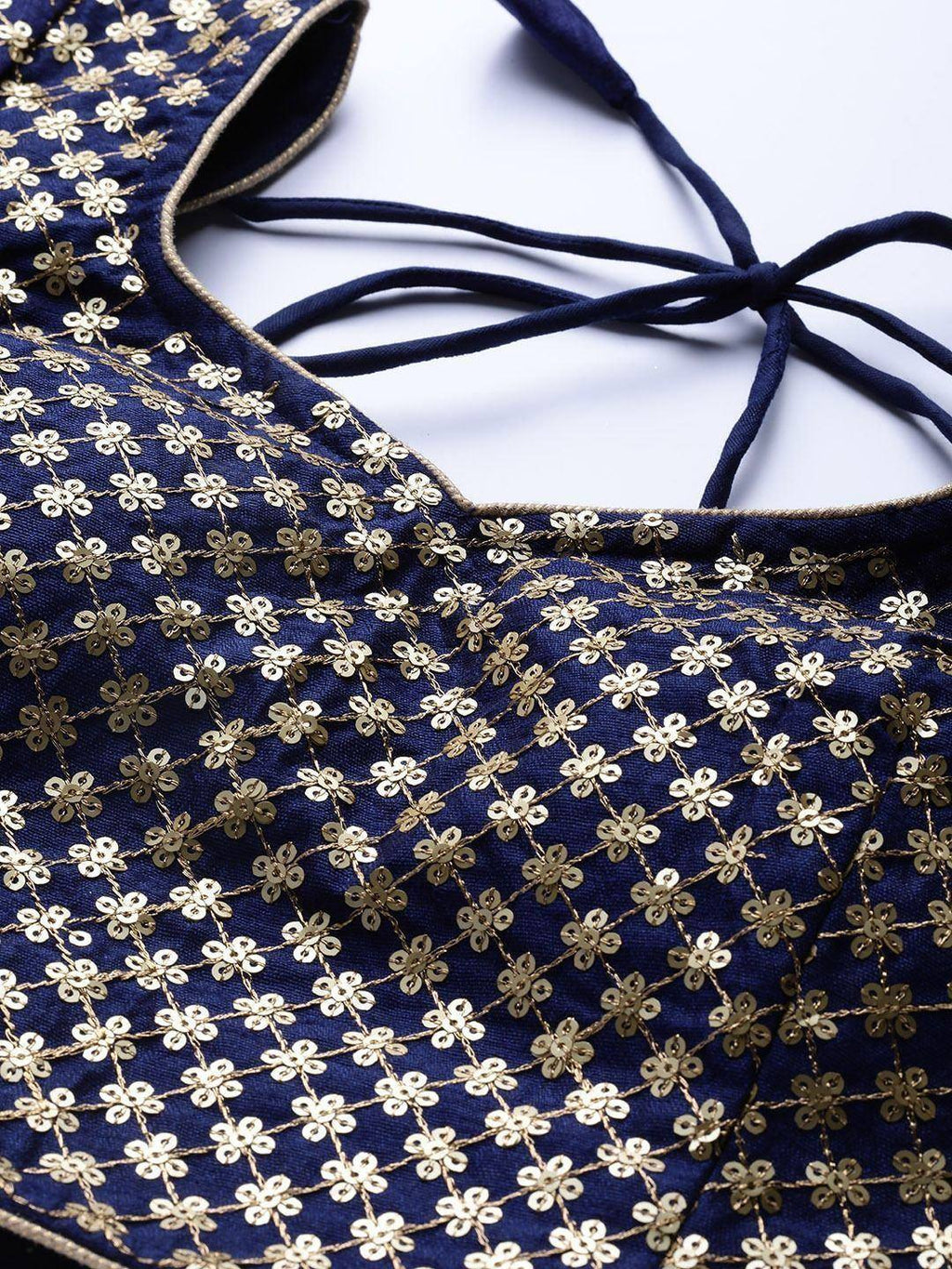 Tulsi Art Navy Blue Embroidered Semi-Stitched Myntra Lehenga & Unstitched Blouse With Dupatta | Grocsy
