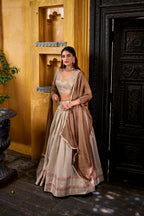 Lorenvalley Fashion Cream Dupion Silk Zari Weaving Work Lehenga Choli with Dupatta | Grocsy