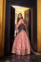 Evanik Traditional Pink Dupion Silk With Zari Weaving Work Fully Stitched Lehenga Choli | Grocsy