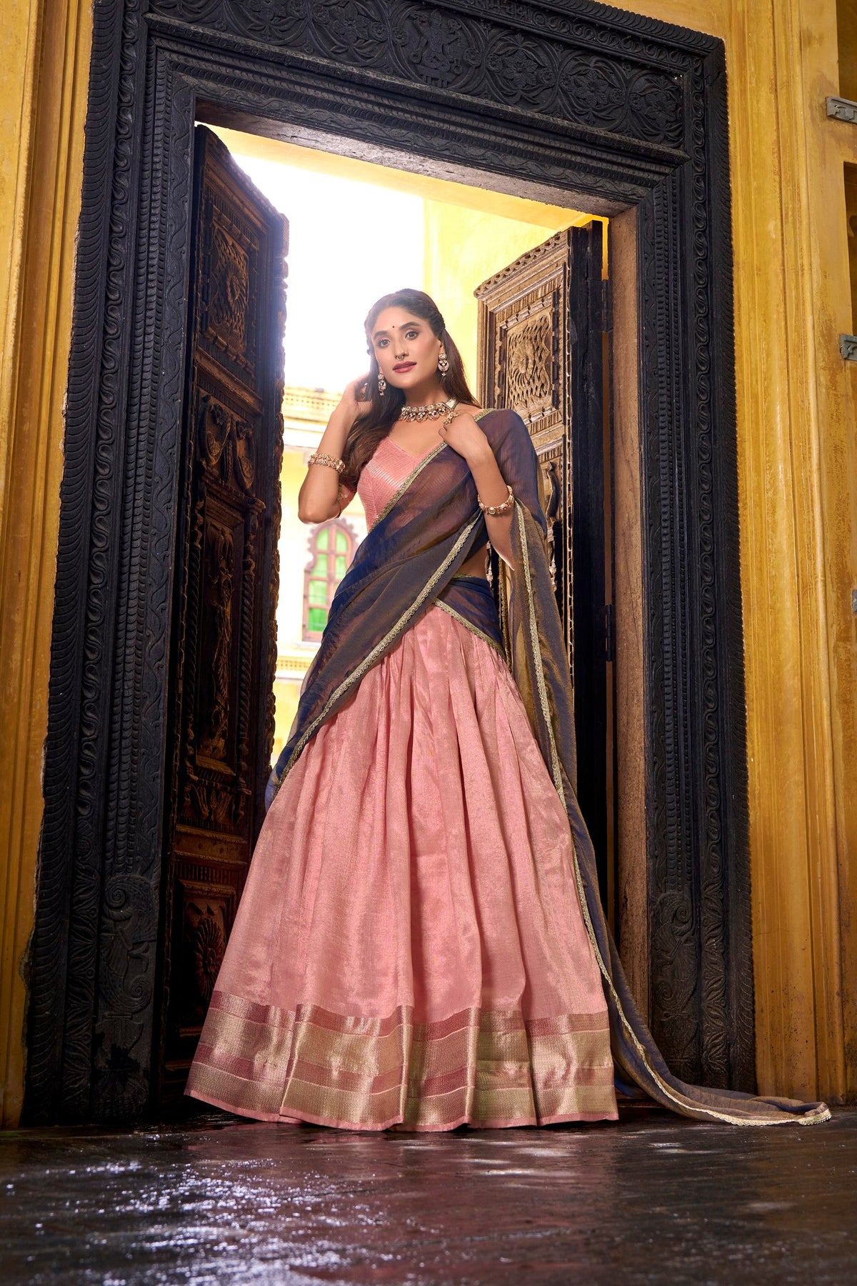 Lorenvalley Fashion Lightpink Dupion Silk Zari Weaving Work Lehenga Choli with Dupatta | Grocsy