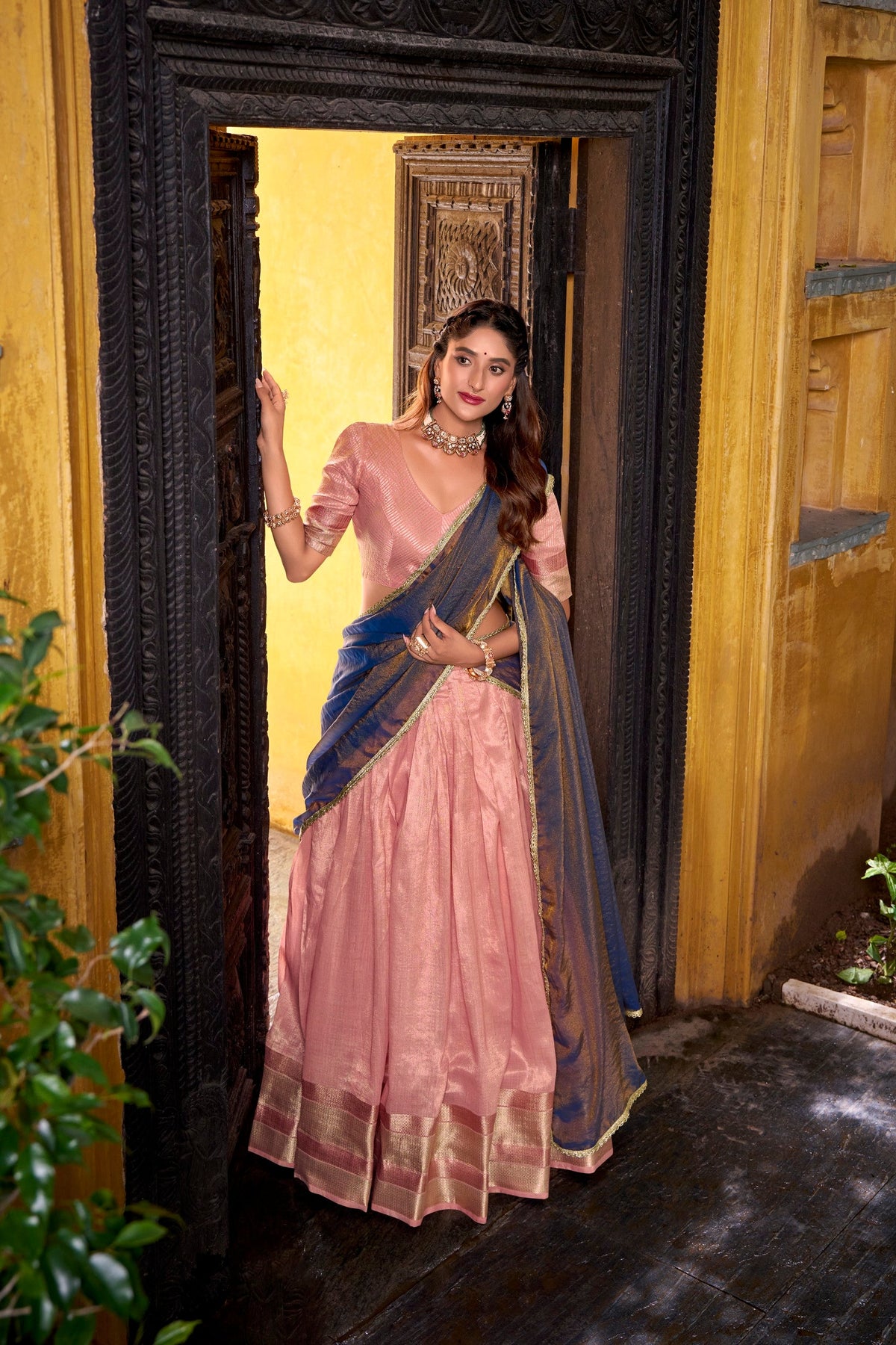 Lorenvalley Fashion Lightpink Dupion Silk Zari Weaving Work Lehenga Choli with Dupatta | Grocsy