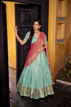 Lorenvalley Fashion Skyblue Dupion Silk Zari Weaving Work Lehenga Choli with Dupatta | Grocsy