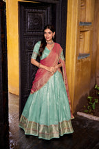 Lorenvalley Fashion Skyblue Dupion Silk Zari Weaving Work Lehenga Choli with Dupatta | Grocsy