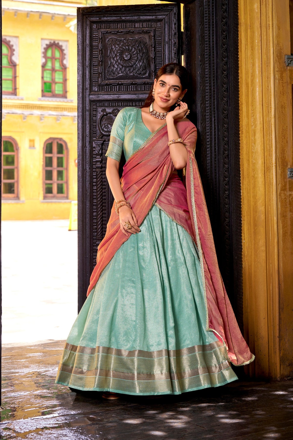 Lorenvalley Fashion Skyblue Dupion Silk Zari Weaving Work Lehenga Choli with Dupatta | Grocsy