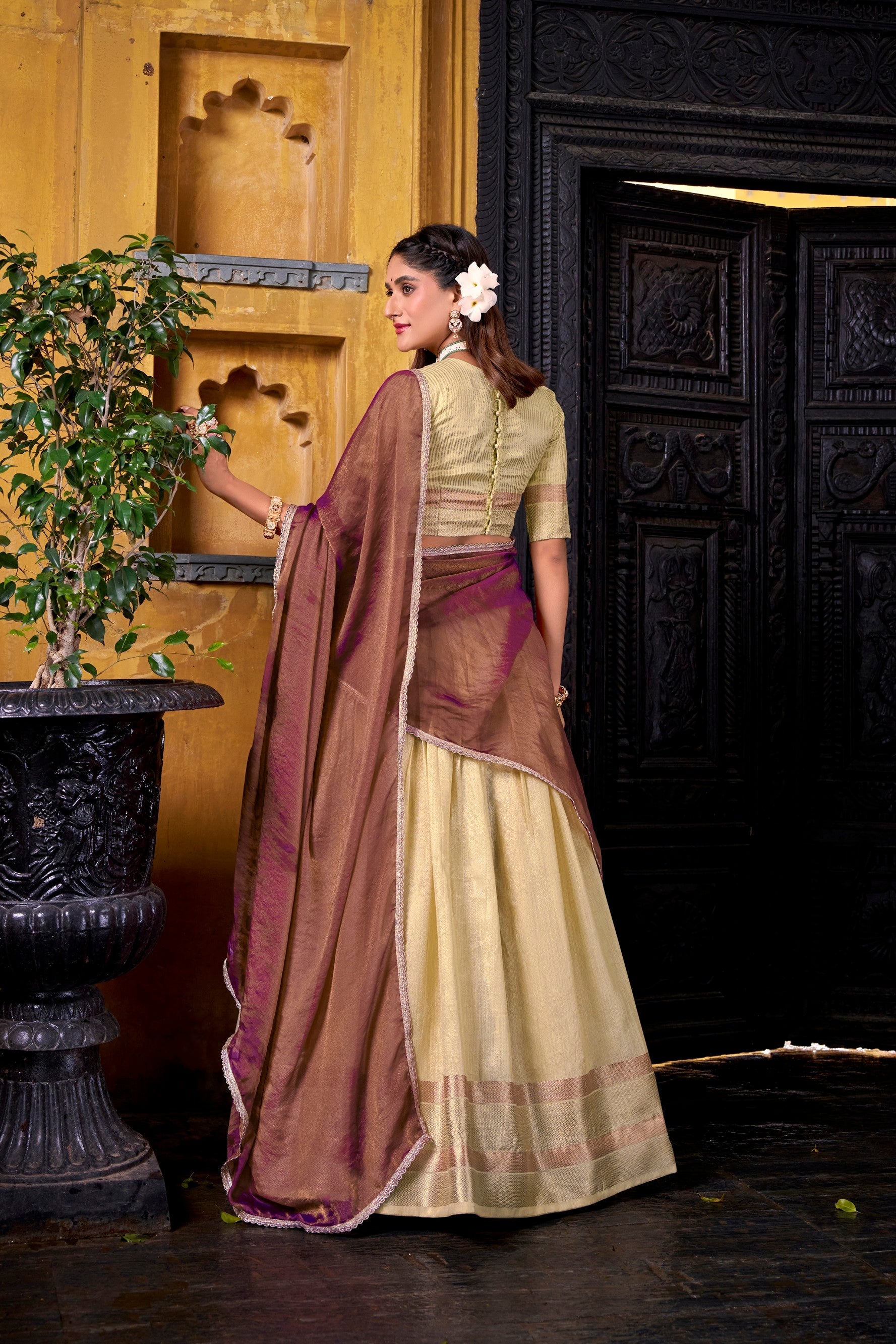 Lorenvalley Fashion Yellow Dupion Silk Zari Weaving Work Lehenga Choli with Dupatta | Grocsy