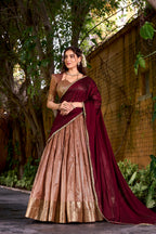 Lorenvalley Fashion Peach Dupion Silk Zari Weaving Work Lehenga Choli with Dupatta | Grocsy