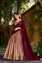 Lorenvalley Fashion Peach Dupion Silk Zari Weaving Work Lehenga Choli with Dupatta | Grocsy