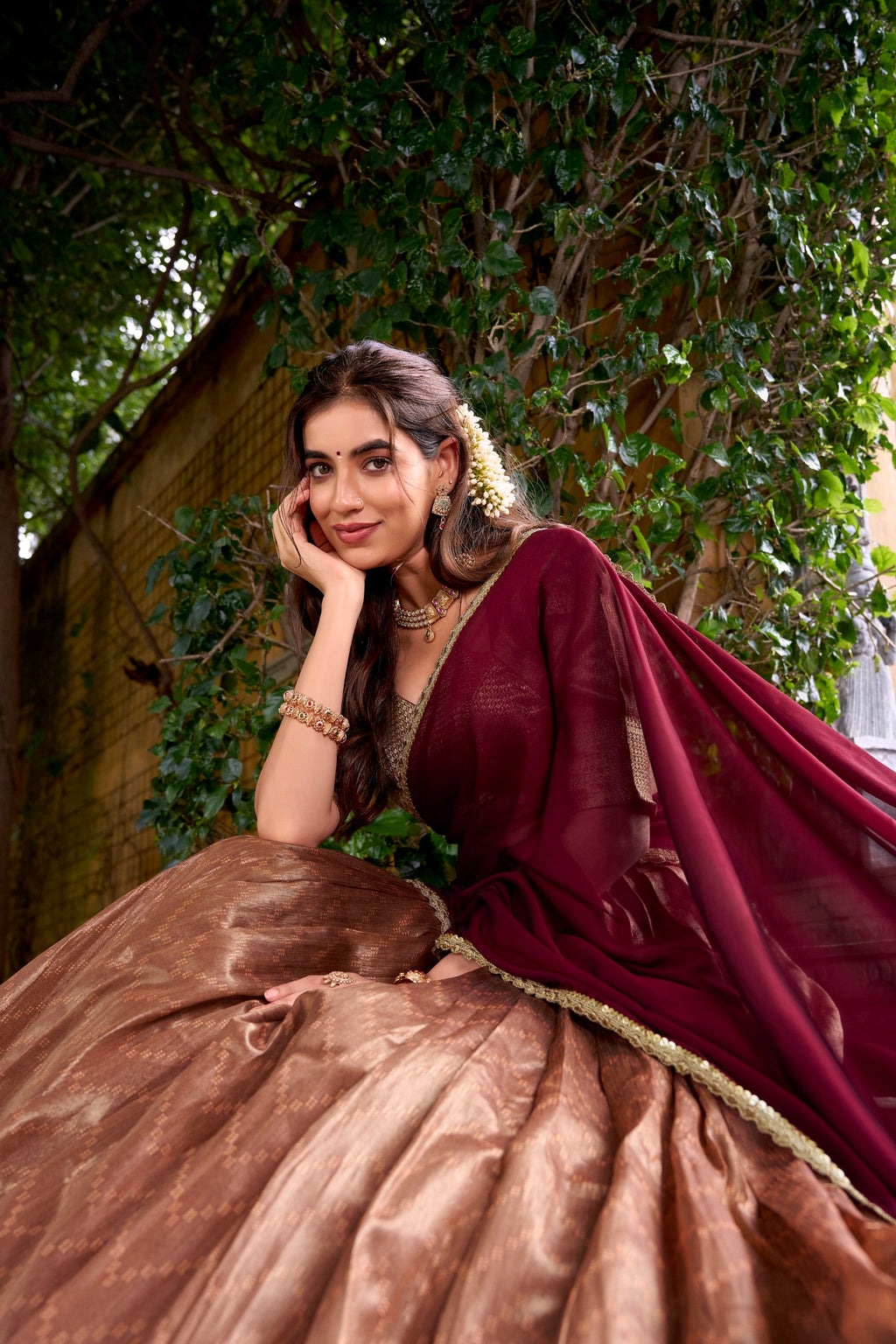 Lorenvalley Fashion Peach Dupion Silk Zari Weaving Work Lehenga Choli with Dupatta | Grocsy
