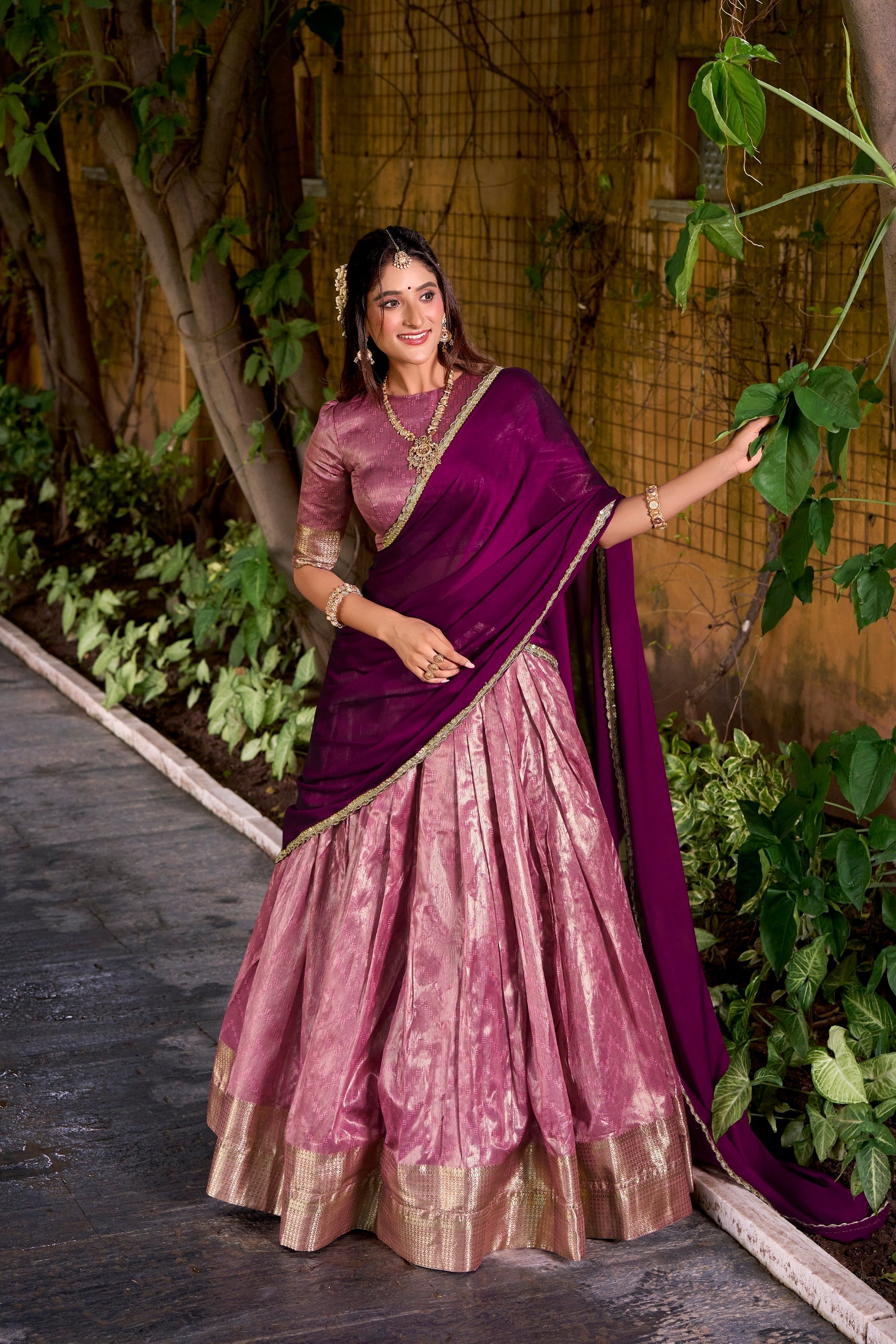 Lorenvalley Fashion Pink Dupion Silk Zari Weaving Work Lehenga Choli with Dupatta | Grocsy