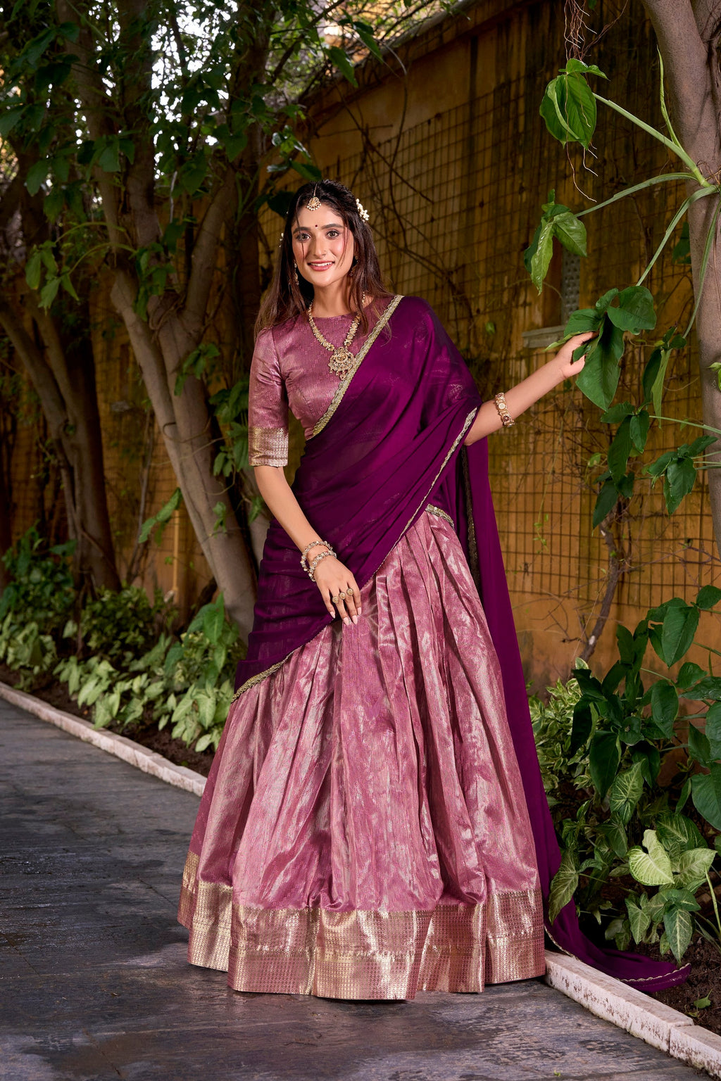 Lorenvalley Fashion Pink Dupion Silk Zari Weaving Work Lehenga Choli with Dupatta | Grocsy