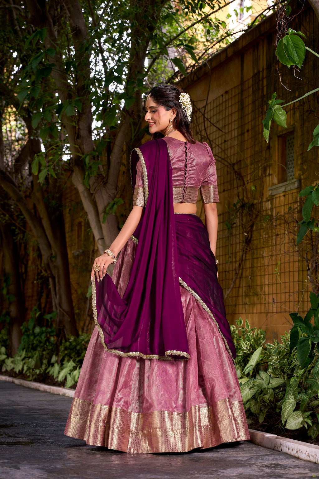 Lorenvalley Fashion Pink Dupion Silk Zari Weaving Work Lehenga Choli with Dupatta | Grocsy