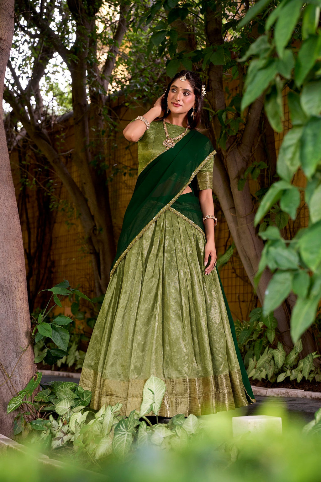 Lorenvalley Fashion Pista Dupion Silk Zari Weaving Work Lehenga Choli with Dupatta | Grocsy