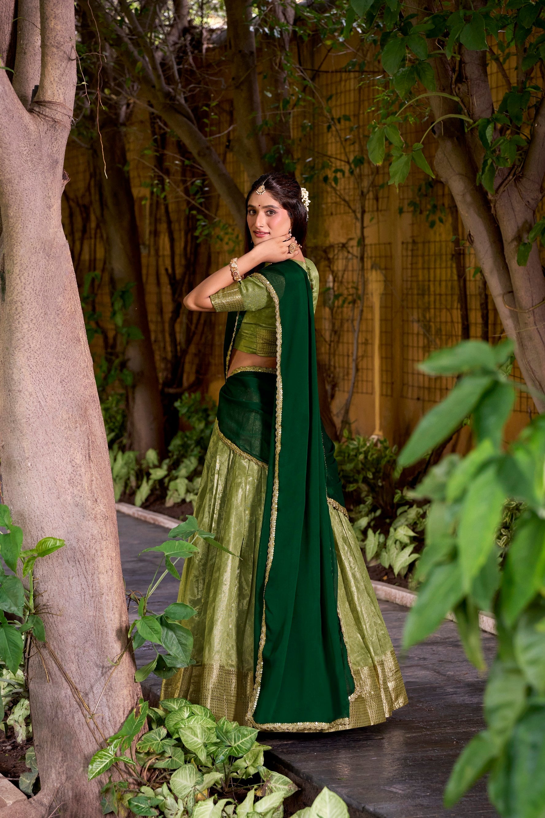 Lorenvalley Fashion Pista Dupion Silk Zari Weaving Work Lehenga Choli with Dupatta | Grocsy