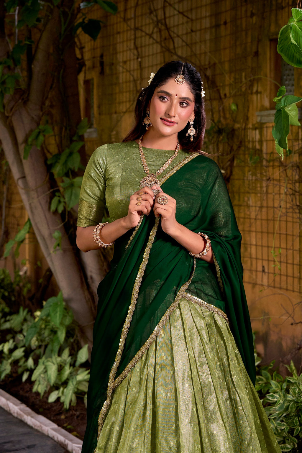 Lorenvalley Fashion Pista Dupion Silk Zari Weaving Work Lehenga Choli with Dupatta | Grocsy