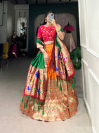 Lorenvalley Orange Jacquard Silk Paithani Zari Weaving Work Lehenga Choli with Dupatta | Grocsy