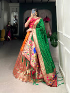 Lorenvalley Orange Jacquard Silk Paithani Zari Weaving Work Lehenga Choli with Dupatta | Grocsy