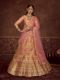 Myra Peach Pink Art Silk Embroidered Designer Lehenga | Grocsy